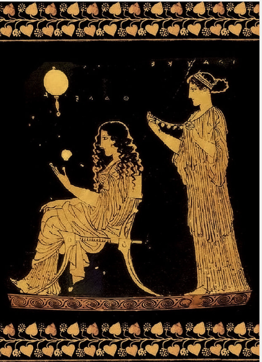 dos mujeres una sentada y otra de pue observando la luna