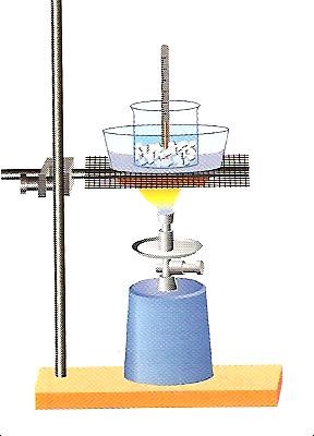 montaje de aparatos de laboratorio para medir la temperatura en el ba&ntilde;o maria