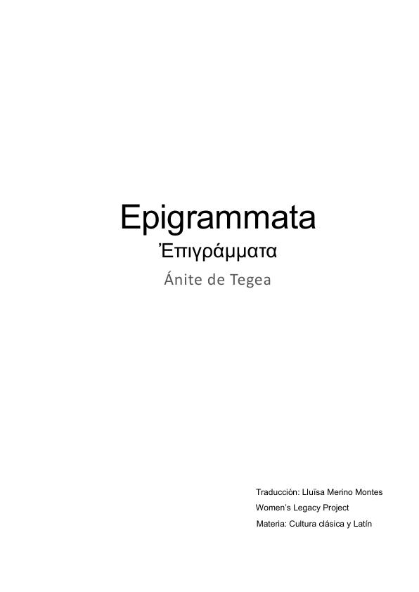 Epigrammata de Ánite de Tegea. Textos traducidos por Lluïsa Merino Montes
